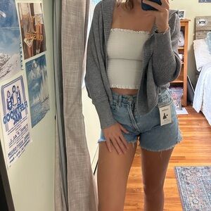 Gray Hooded Knit Cardigan